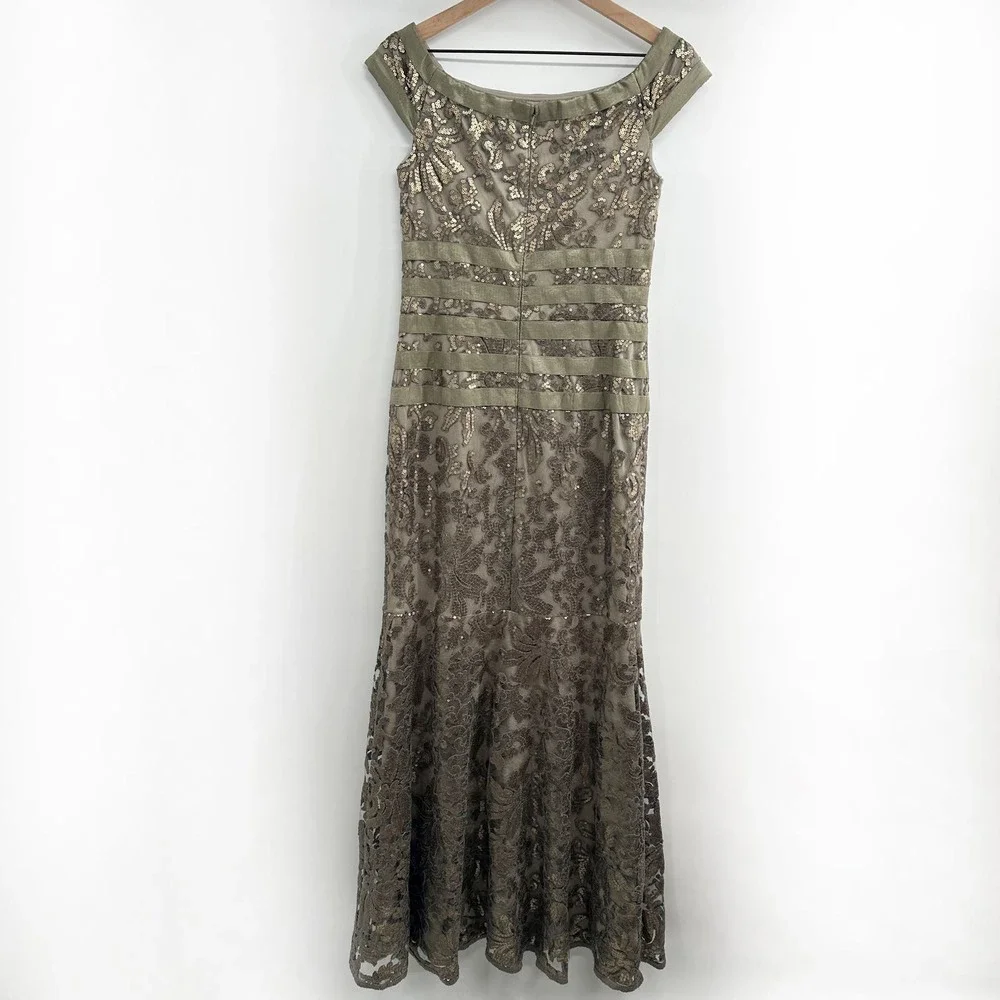 Tadashi Shoji Mesh Sequin Mermaid Gown in Smoke Pearl Size‎ 6